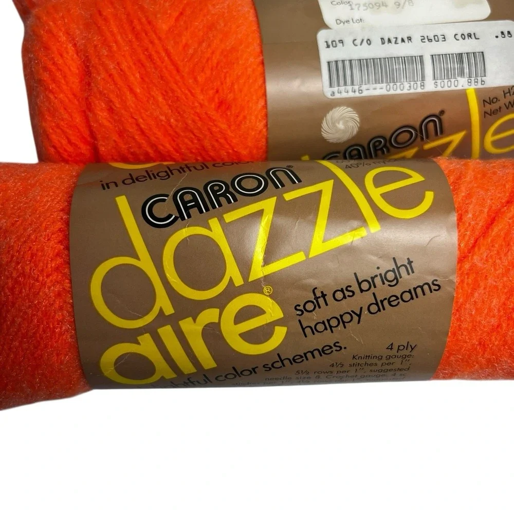 NOS Caron Dazzle Aire Yarn Lot‎ 4 Skeins 2603 Coral Same Dye Lot 4 Ply